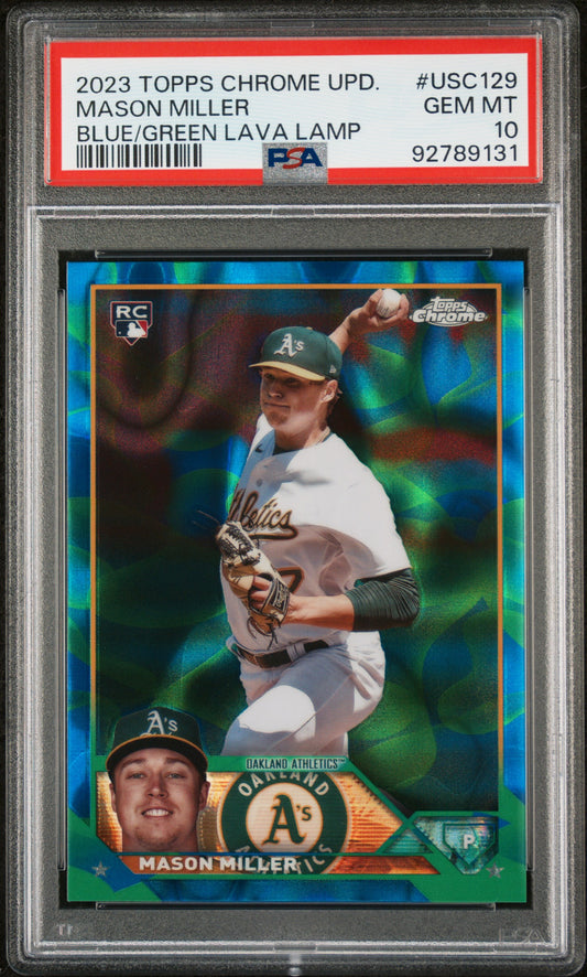 Graded 2023 Topps Chrome Update Mason Miller #USC129 Blue/Green Lava Lamp #/125 Rookie RC Baseball Card PSA 10 Gem Mint