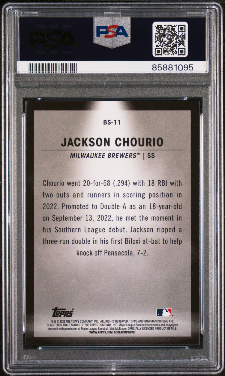 Graded 2023 Topps Bowman Jackson Chourio #BS11 Spotlights Rookie RC Baseball Card PSA 10 Gem Mint