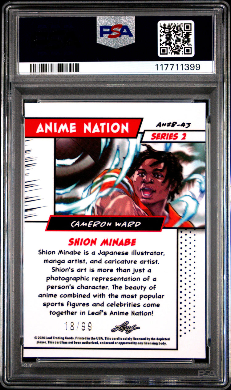 Graded 2024 Leaf Cam Ward #AN2B43 Anime Nation Series 2 /99 Football Card PSA 10 Gem Mint