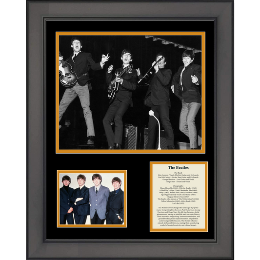 Framed The Beatles Discography & Band Members 11"x14" Music Three Photo Collage