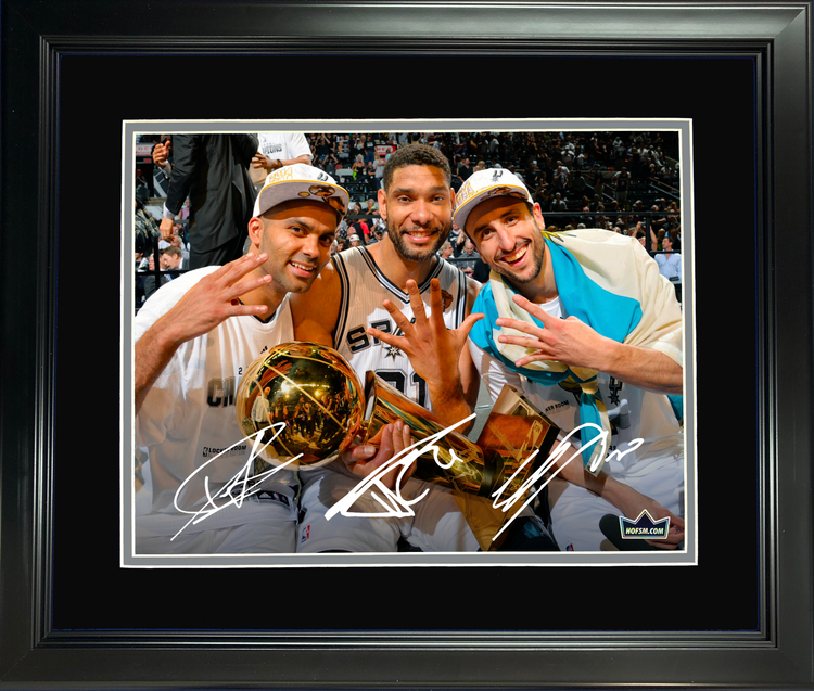 Framed Tim Duncan, Tony Parker & Manu Ginobili Facsimile Laser Engraved Signature Auto San Antonio Spurs Big 3 11"x14" Basketball Photo HOFSM Holo