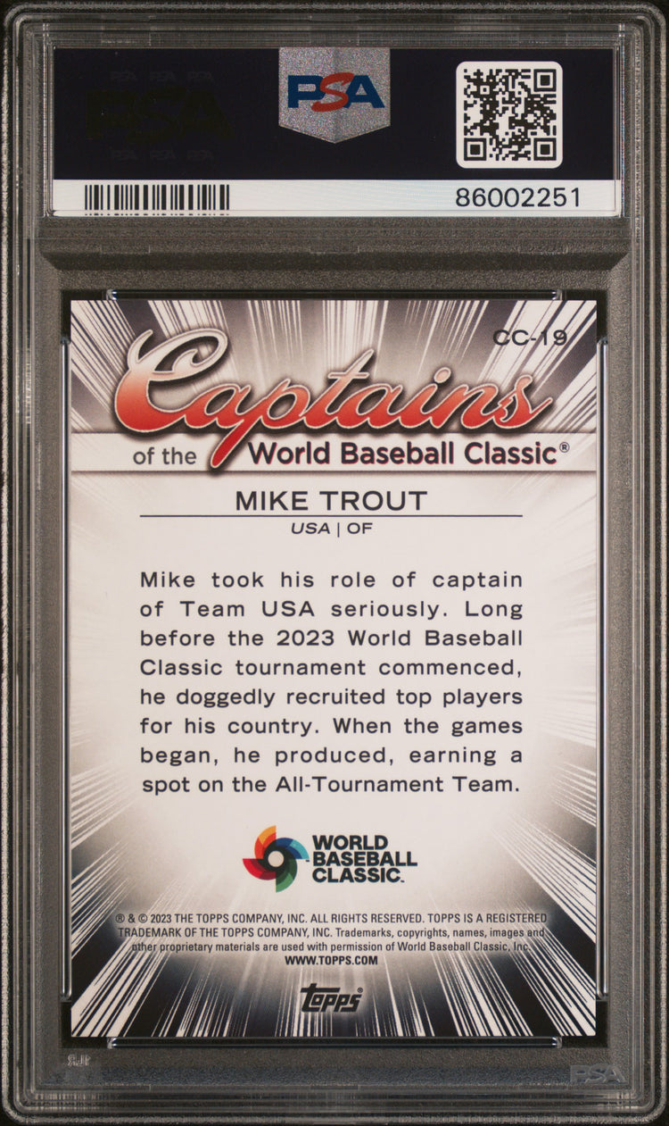 Graded 2023 Topps WBC Mike Trout #CC19 Captains of the WBC Baseball Card PSA 10 Gem Mint