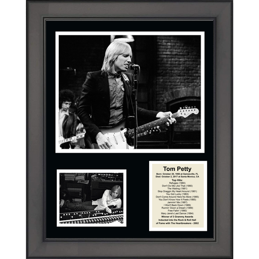 Framed Tom Petty Top Hits Biography 11"x14" Music Three Photo Collage