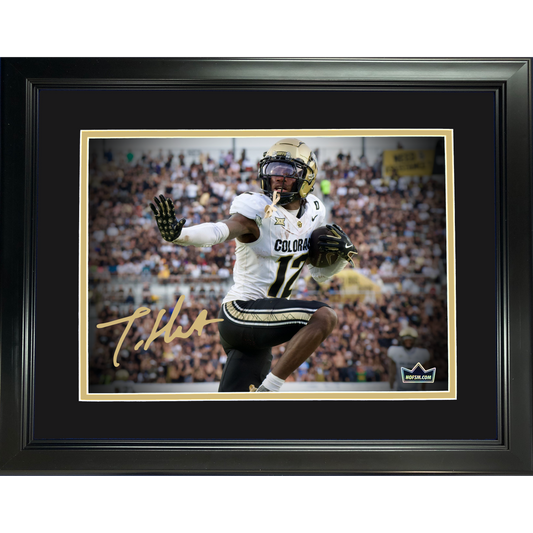 Framed Travis Hunter Heisman Pose Facsimile Laser Engraved Signature Auto Colorado Buffaloes 11"x14" College Football Photo HOFSM Holo