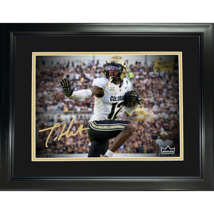 Framed Travis Hunter Heisman Pose Facsimile Laser Engraved Signature Auto Colorado Buffaloes 11"x14" College Football Photo HOFSM Holo
