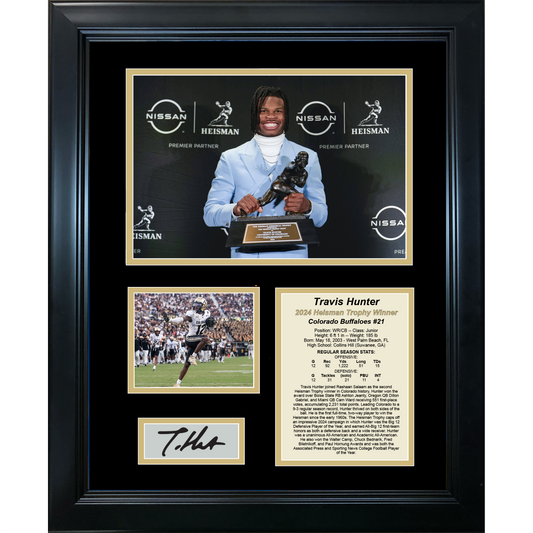 Framed Travis Hunter Colorado Buffaloes 2024 Heisman Trophy Winner Facsimile Laser Engraved Signature Auto 11"x14" College Football Photo Sig Collage