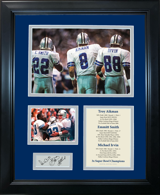 Framed Troy Aikman Emmitt Smith Michael Irvin Dallas Cowboys Big 3 Facsimile Laser Engraved Signature Auto 11"x14" Football Photo Sig Collage