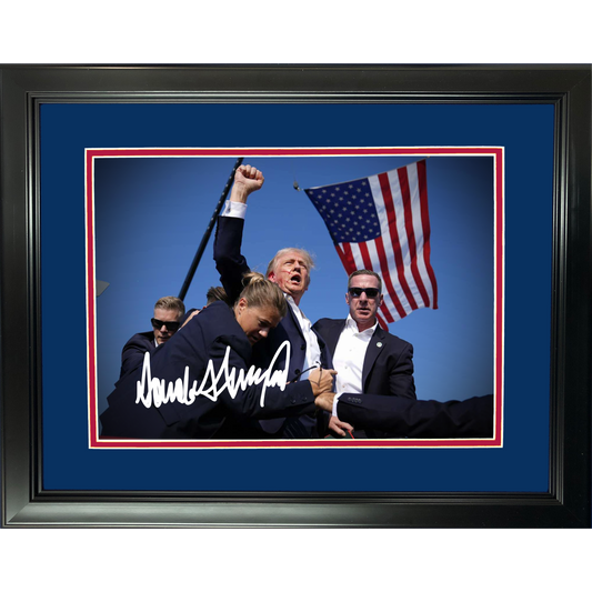 Framed Donald Trump Rally Shooting Butler Pennsylvania July 13 2024 Assassination Attempt Facsimile Laser Engraved Signature Auto 11"x14" Photo HOFSM Holo