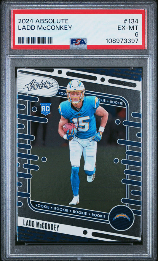 Graded 2024 Panini Absolute Ladd McConkey #134 Rookie RC Football Card PSA 6 EX Mint
