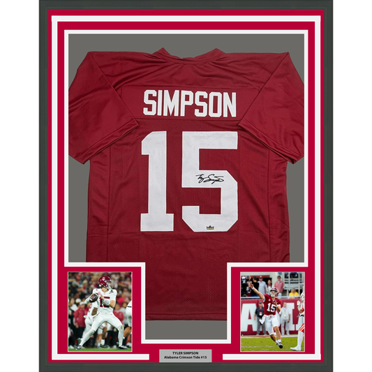 Framed Facsimile Autographed Tyler Ty Simpson 35x39 Alabama Red Reprint Laser Auto College Football Jersey