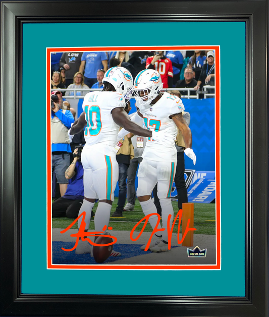 Framed Tyreek Hill & Jaylen Waddle Miami Dolphins Dual Facsimile Laser Engraved Signature Auto 11"x14" Football Photo HOFSM Holo