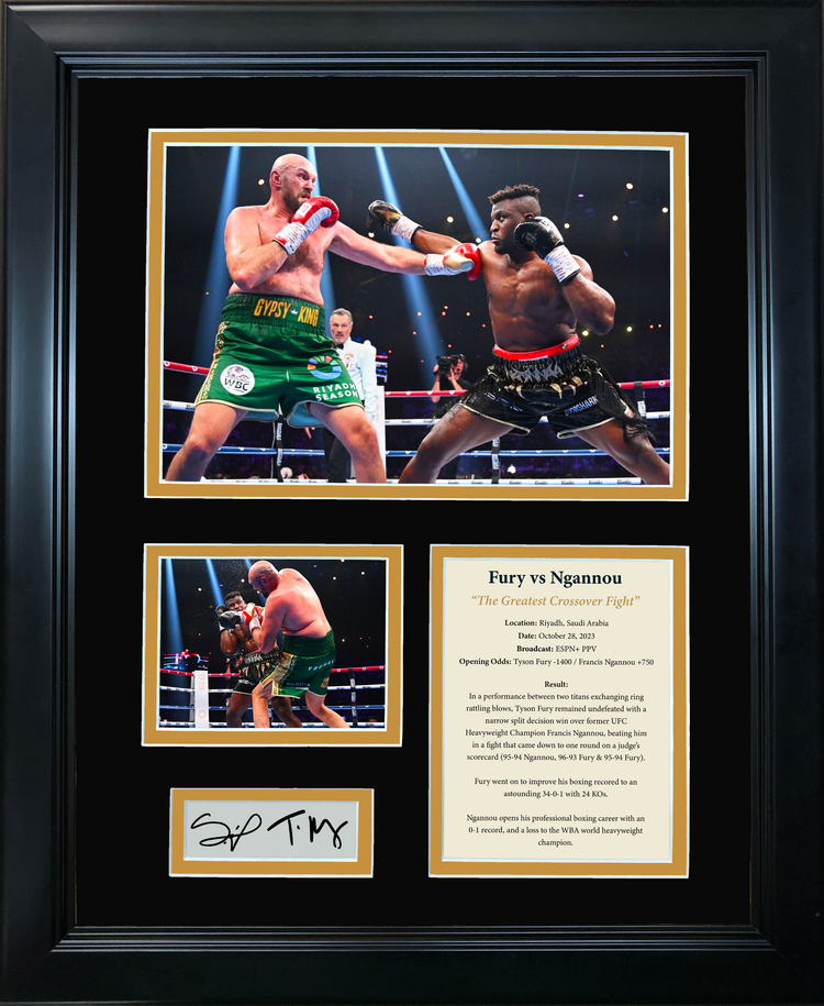 Framed Tyson Fury vs Francis Ngannou  The Greatest Crossover Fight  Dual Facsimile Laser Engraved Signature Auto Boxing 11"x14" Photo Sig Collage