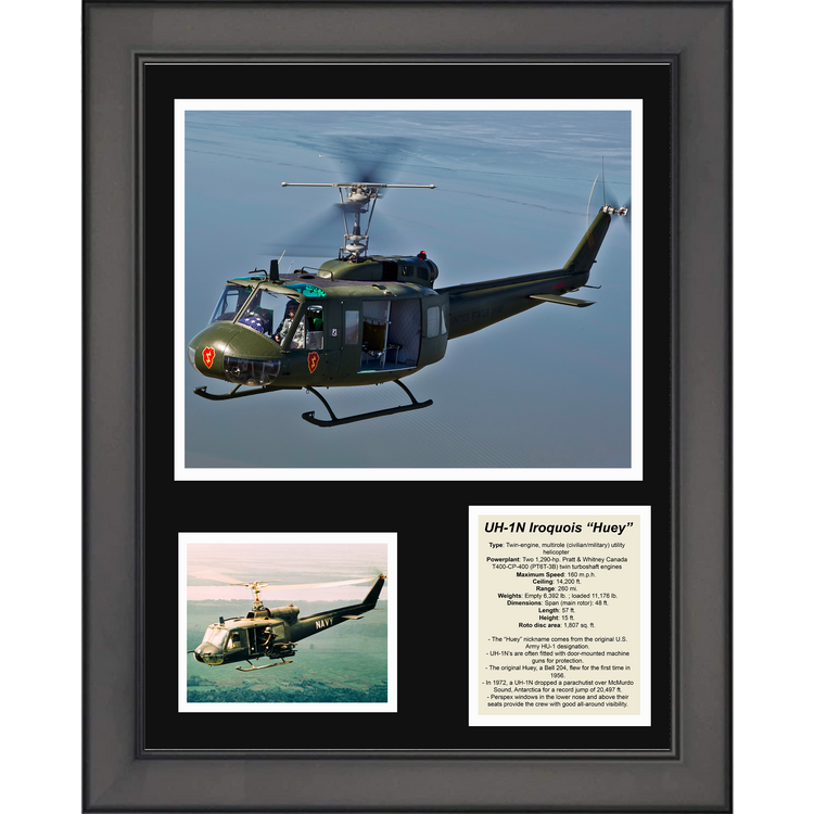 Framed UH-1N Iroquois  Huey  Twin-engine Helicopter Military Aircraft 11"x14" Three Photo Collage