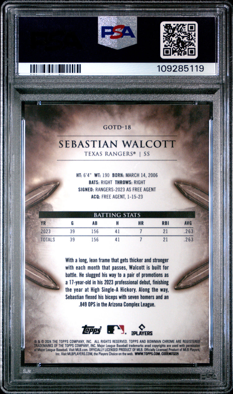 Graded 2024 Topps Bowman Sebastian Walcott #GOTD18 Gladiators of the Diamond Rookie RC Baseball Card PSA 10 Gem Mint