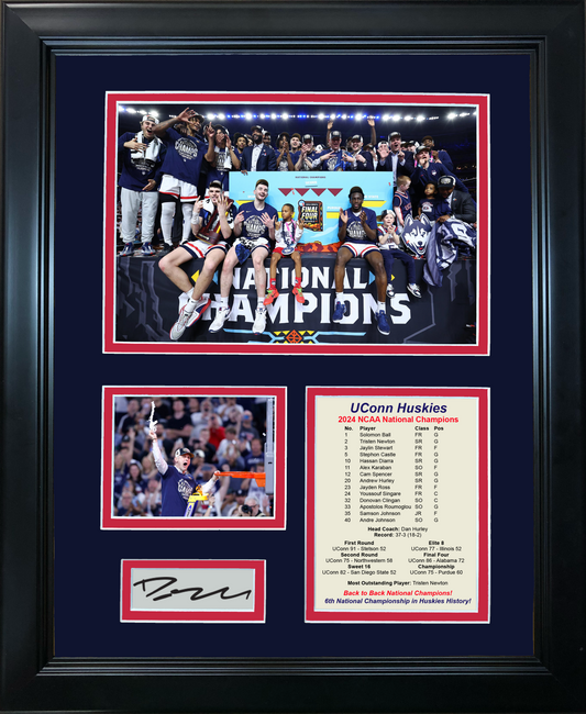 Framed UConn Huskies 2024 Back to Back NCAA National Champions Dan Hurley Facsimile Laser Engraved Signature Auto 11"x14" College Basketball Photo Sig Collage