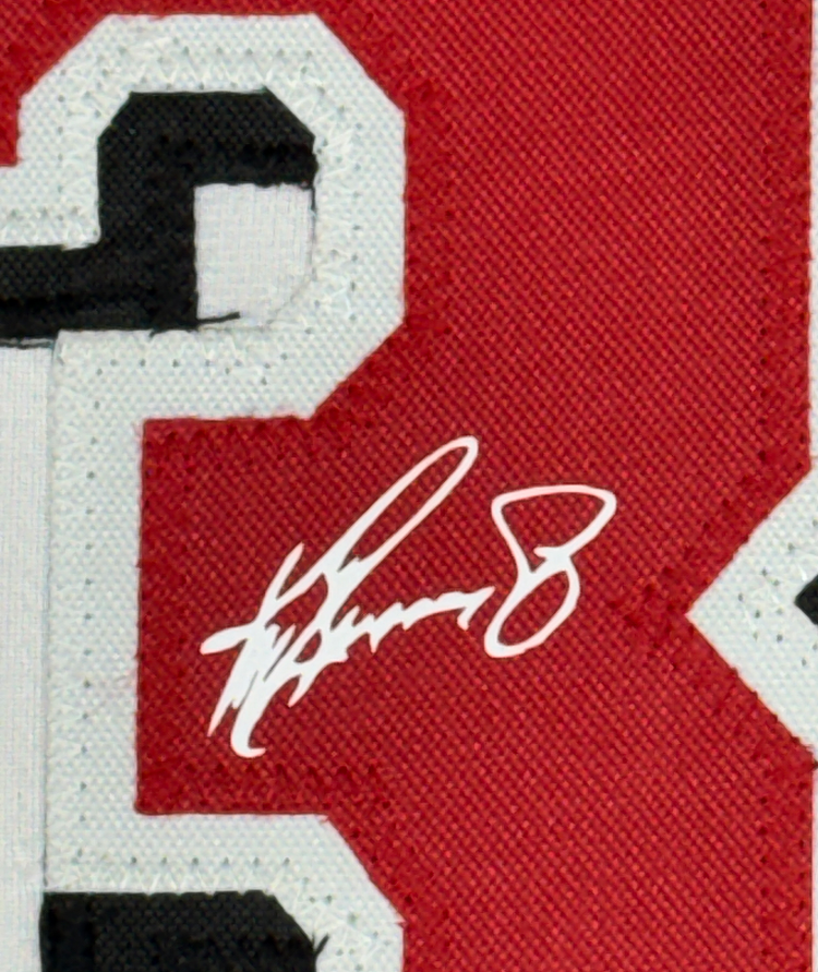 Framed Facsimile Autographed Ken Griffey Jr. 35x39 Cincinnati Pinstripe Reprint Laser Auto Baseball Jersey