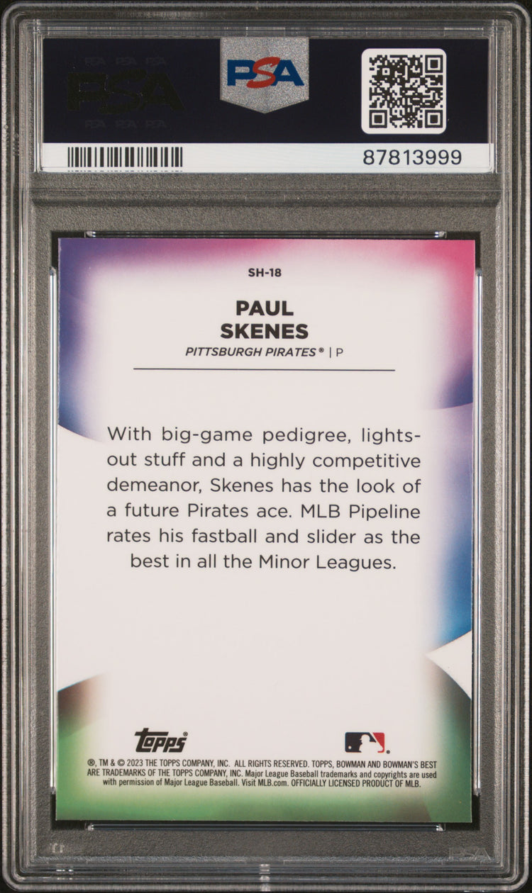 Graded 2023 Topps Bowmans Best Paul Skenes #SH18 Shellacked Mini Diamond Rookie RC Baseball Card PSA 10 Gem Mint