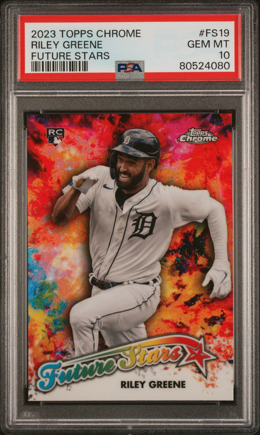Graded 2023 Topps Chrome Riley Greene #FS19 Future Stars Rookie RC Baseball Card PSA 10 Gem Mint