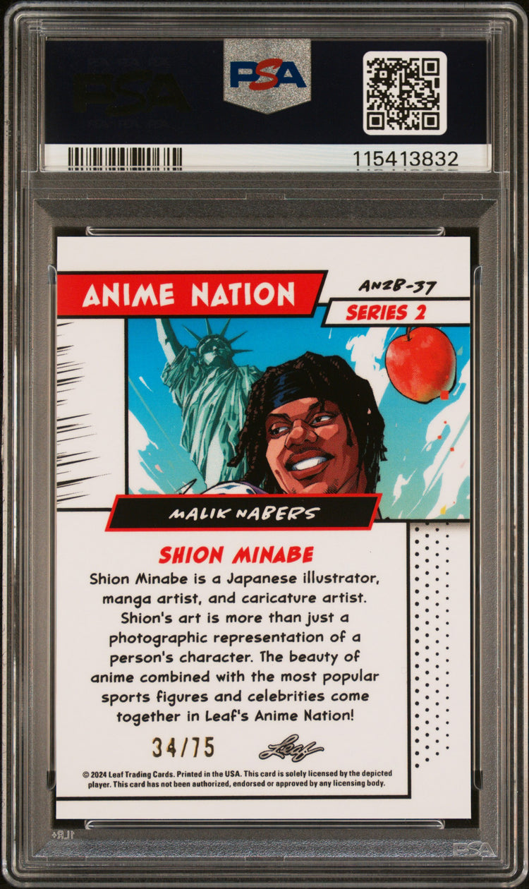 Graded 2024 Leaf Web Exclusives Malik Nabers #37 Anime Nation Series 2 Blue /75 Football Card PSA 8 Near Mint