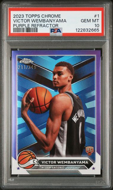 Graded 2023 Topps Chrome Purple Refractor Victor Wembanyama #1 /349 Rookie RC Basketball Card PSA 10 Gem Mint