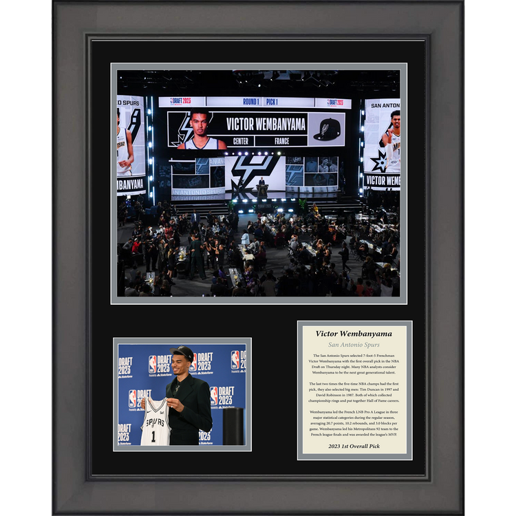 Framed Victor Wembanyama 2023 1st Overall Pick San Antonio Spurs Basketball 11"x14" Three Photo Collage