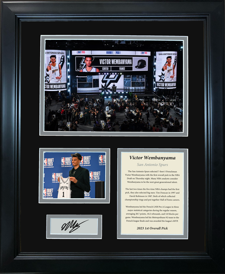 Framed Victor Wembanyama 2023 1st Overall Pick Facsimile Laser Engraved Signature Auto San Antonio Spurs Basketball 11"x14" Photo Sig Collage