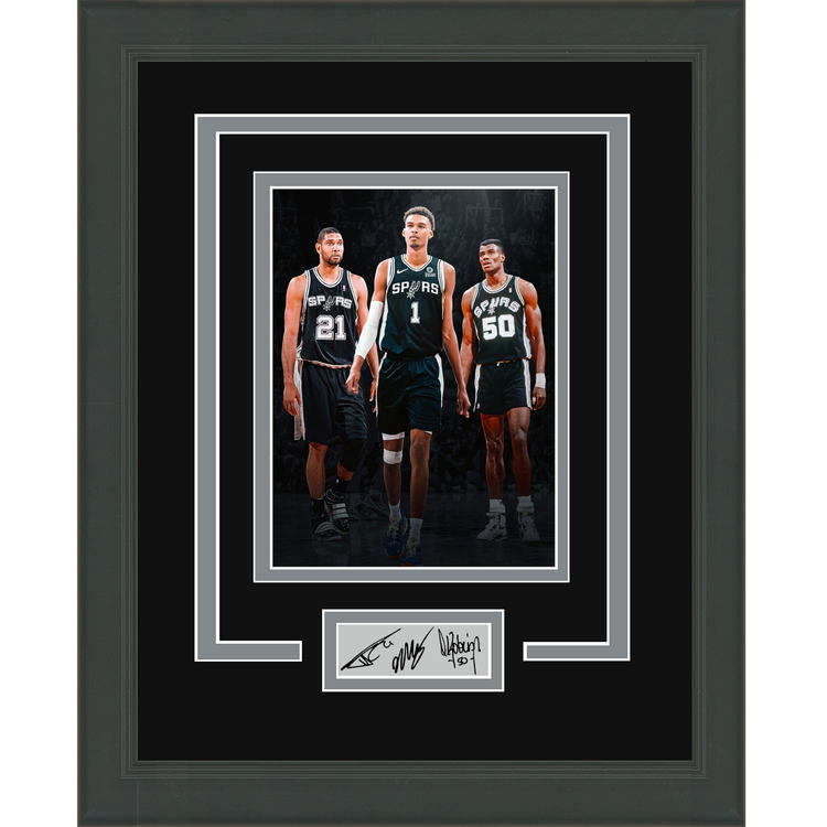 Framed Victor Wembanyama Tim Duncan & David Robinson Facsimile Laser Engraved Signature Auto San Antonio Spurs 11x14 Basketball Photo
