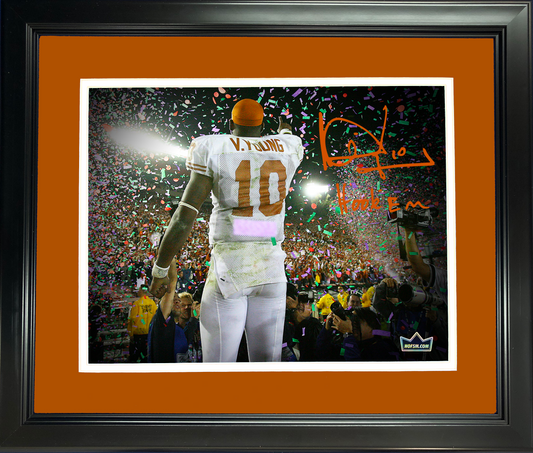 Framed Vince Young  Hook 'em  Facsimile Laser Engraved Signature Auto Texas Longhorns 11"x14" College Football Photo HOFSM Holo