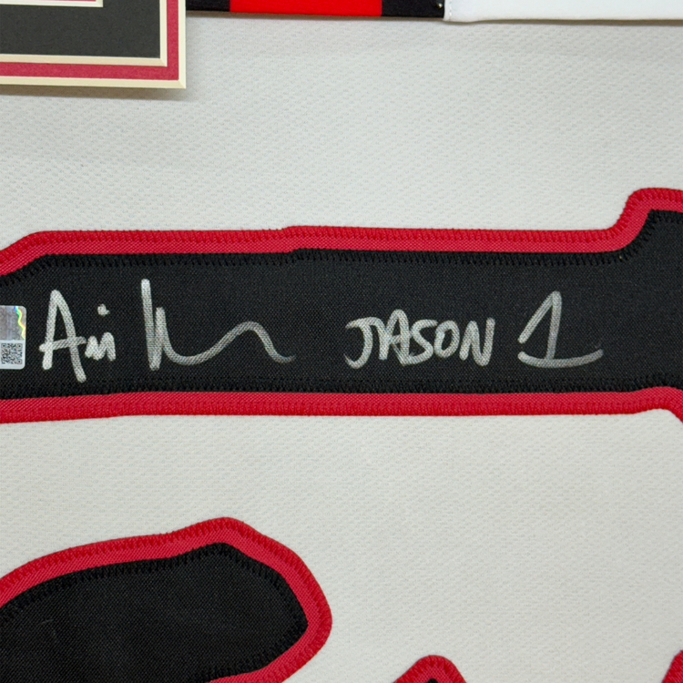 Framed Autographed/Signed Ari Lehman Jason Voorhees 35x39 Friday The 13th White Movie Jersey Steiner CX COA