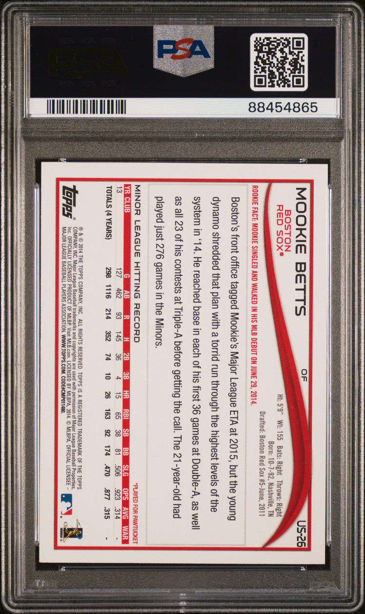 Graded 2014 Topps Update Mookie Betts #US26 Batting Rookie RC Baseball Card PSA 9 Mint