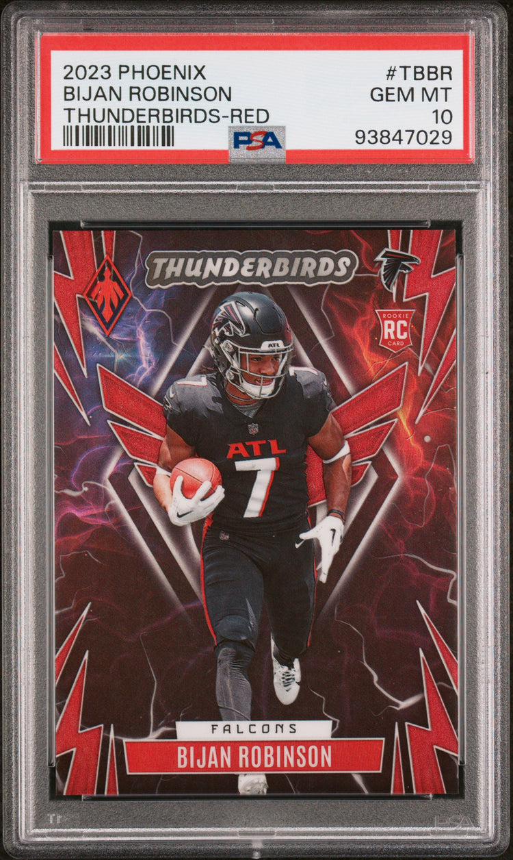 Graded 2023 Panini Phoenix Bijan Robinson #TBBR1 Thunderbirds Red /199 Rookie RC Football Card PSA 10 Gem Mint