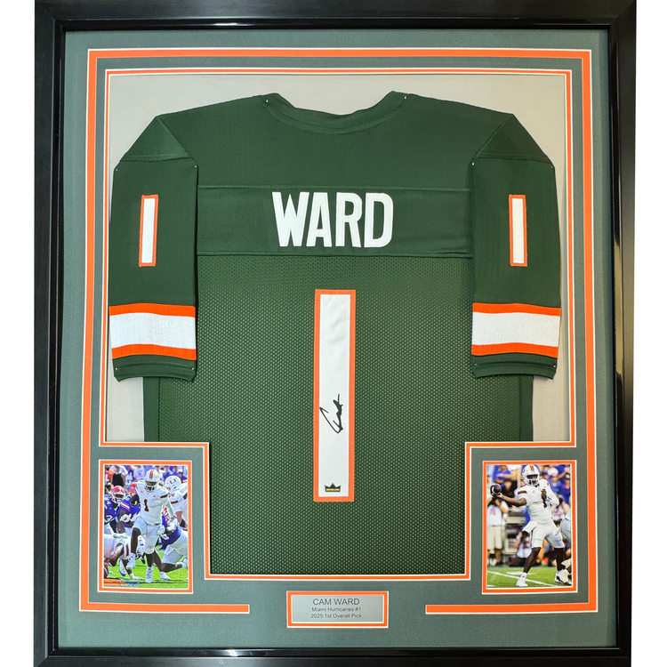 Framed Facsimile Autographed Cameron Cam Ward 35x39 Miami Green Reprint Laser Auto College Football Jersey