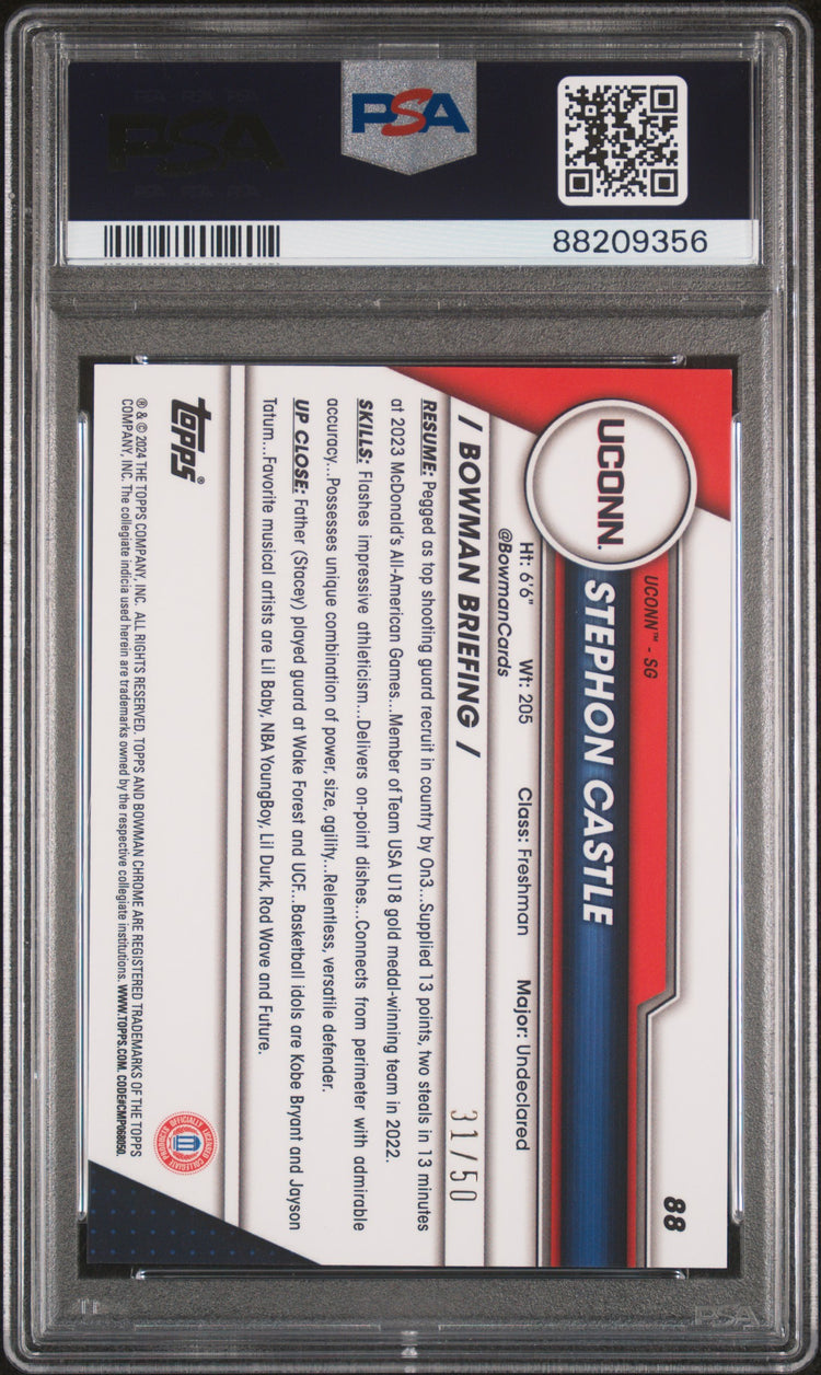 Graded 2023 Topps Bowman U Chrome Stephon Castle #88 Gold #/50 Rookie RC Basketball Card PSA 10 Gem Mint