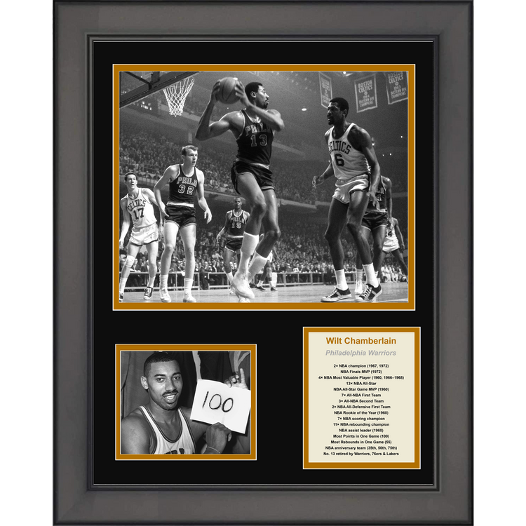 Framed Wilt Chamberlain Hall of Fame Basketball 11"x14" Three Photo Collage