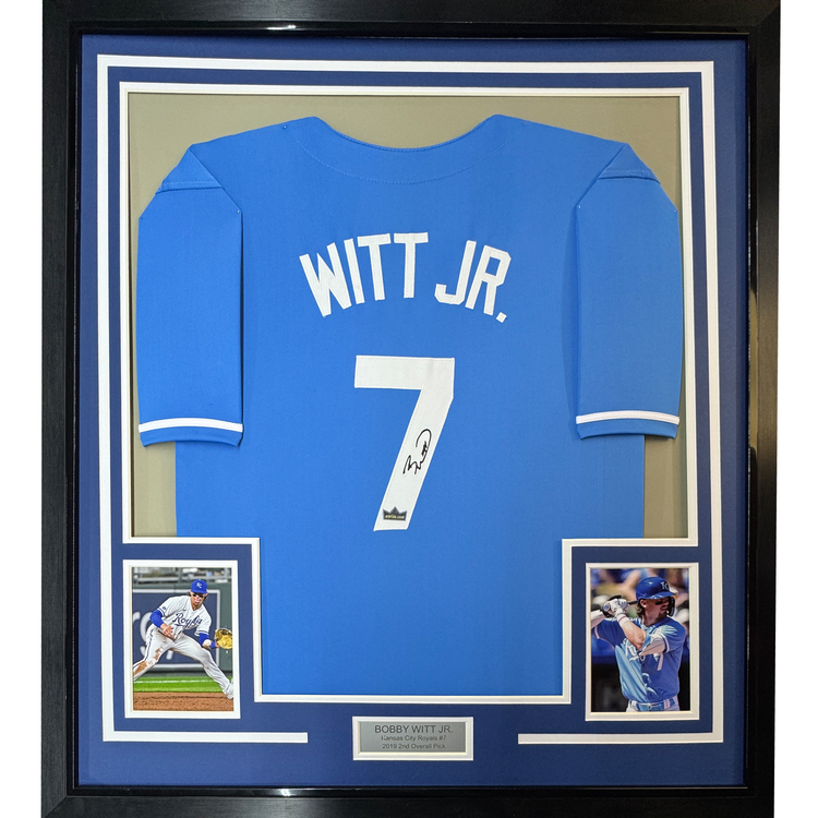 Framed Facsimile Autographed Bobby Witt Jr 35x39 Kansas City Blue Reprint Laser Auto Baseball Jersey
