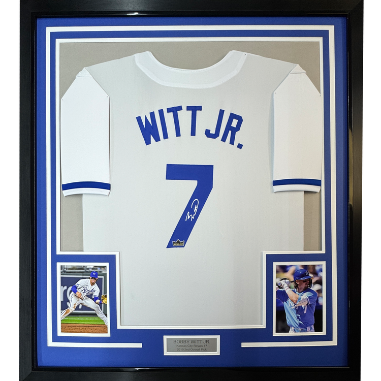 Framed Facsimile Autographed Bobby Witt Jr 35x39 Kansas City White Reprint Laser Auto Baseball Jersey
