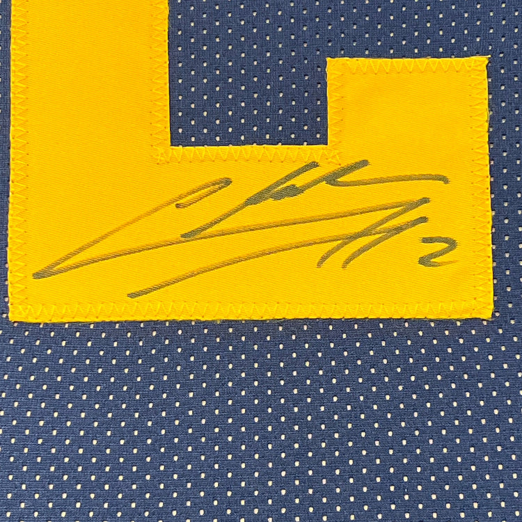 Framed Autographed/Signed Charles Woodson 35x39 Michigan Blue College Football Jersey JSA COA