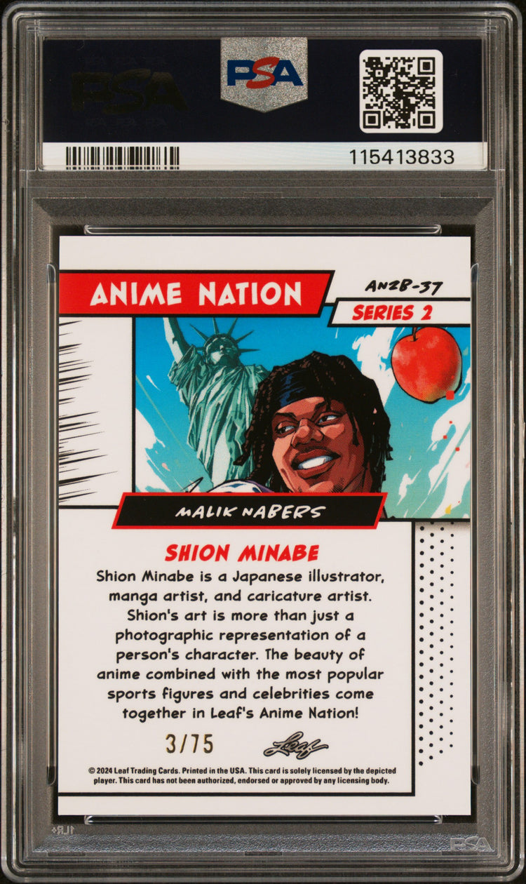 Graded 2024 Leaf Web Exclusives Malik Nabers #37 Anime Nation Series 2 Blue /75 Football Card PSA 7 Near Mint