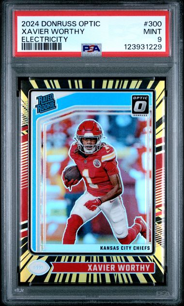 Graded 2024 Donruss Optic Xavier Worthy #300 Electricity /75 Rookie RC Football Card PSA 9 Mint