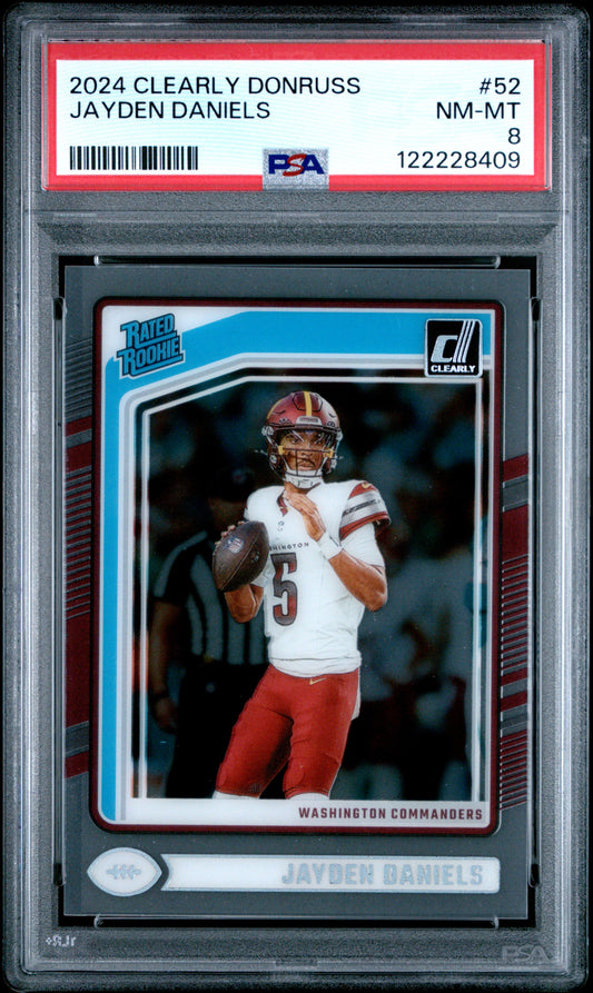 Graded 2024 Panini Clearly Donruss Jayden Daniels #52 Rookie RC Football Card PSA 8 Near Mint