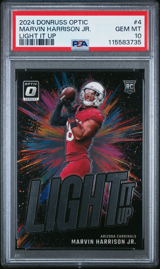 Graded 2024 Panini Donruss Optic Marvin Harrison Jr #4 Light It Up Rookie RC Football Card PSA 10 Gem Mint