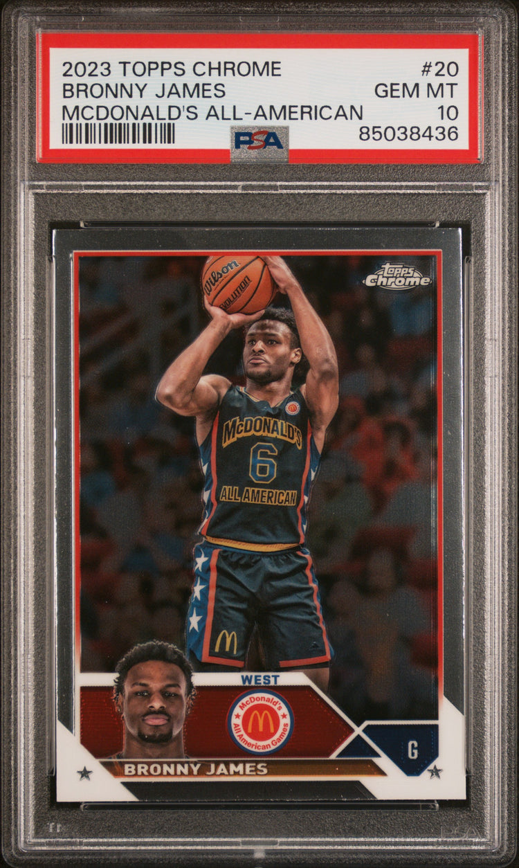 Graded 2023 Topps Chrome Bronny James #20 McDonalds AA Rookie RC Basketball Card PSA 10 Gem Mint