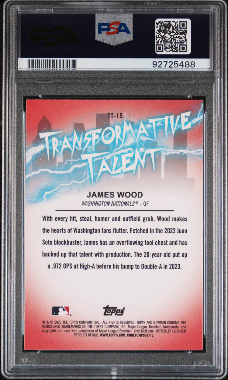 Graded 2023 Topps Bowman Draft James Wood #TT15 Transformative Talent Rookie RC Baseball Card PSA 10 Gem Mint