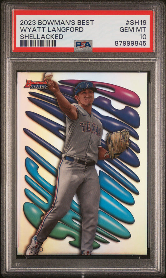 Graded 2023 Topps Bowmans Best Wyatt Langford #SH19 Shellacked Rookie RC Baseball Card PSA 10 Gem Mint