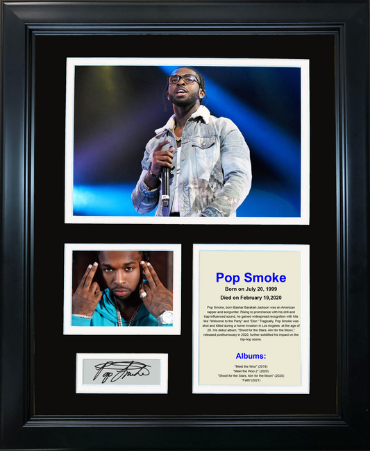 Framed Pop smoke Discography Facsimile Laser Engraved Signature Auto 11"x14"Music Photo Sig Collage