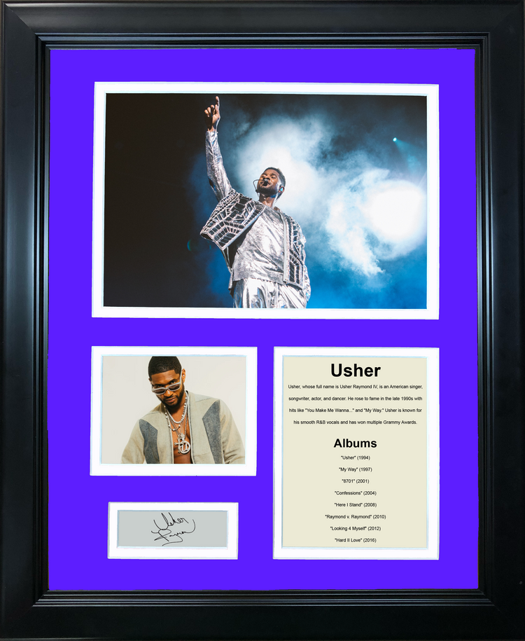 Framed Usher Discography Facsimile Laser Engraved Signature Auto 11"x14" Music Photo Sig Collage