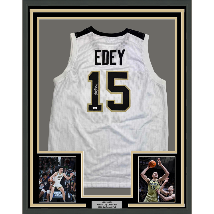 Framed Autographed/Signed Zach Edey 35x39 Purdue White College Basketball Jersey JSA COA
