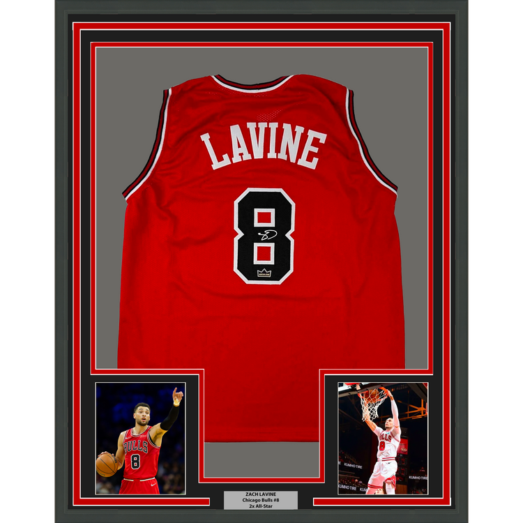 Framed Facsimile Autographed Zach LaVine 35x39 Chicago Red Reprint Laser Auto Basketball Jersey