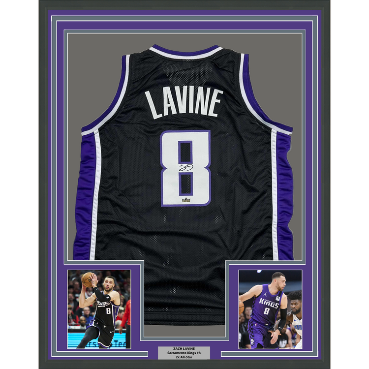 Framed Facsimile Autographed Zach LaVine 35x39 Sacramento Black Reprint Laser Auto Basketball Jersey