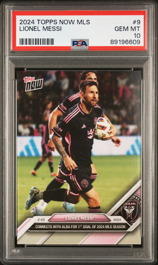 Graded 2024 Topps Now MLS Lionel Messi #9 Connects With Alba For 1st Goal of 2024 MLS Season Soccer Card PSA 10 Gem Mint